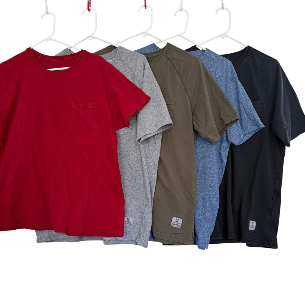 Lot 5 Mens Pocket T‎ Shirts L Short Slv Solid Casual Basics Gym Workout Outdoors